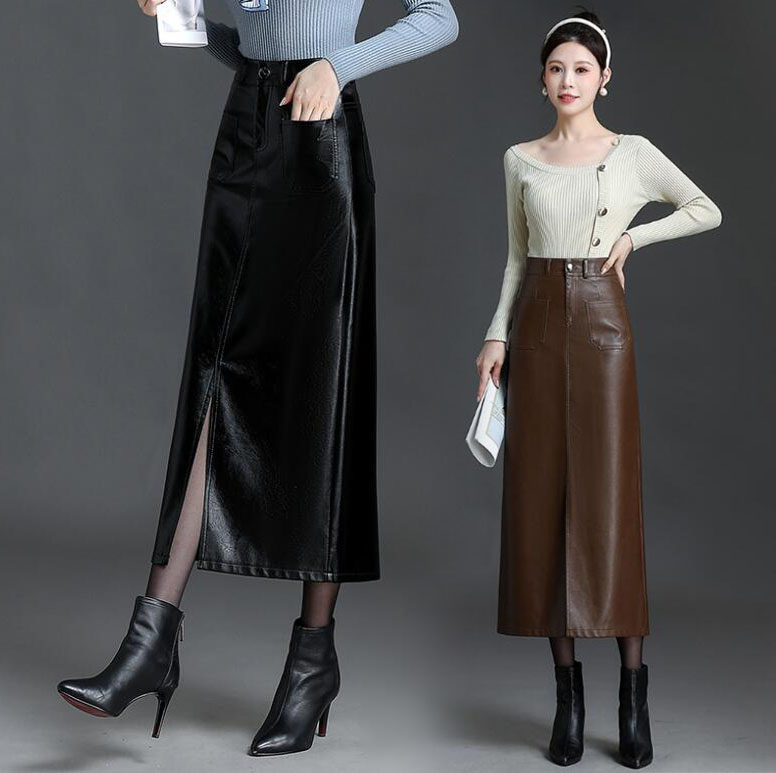 楽天市場】ロングスカート フェイクレザースカート PU革スカート