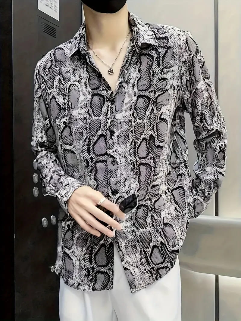 楽天市場】パイソン柄長袖シャツ グレー 110 蛇柄 ドレスシャツ Y