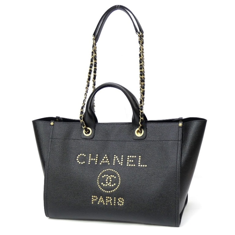 楽天市場】シャネル CHANEL ドーヴィル ロゴスタッズ トートバッグ 黒
