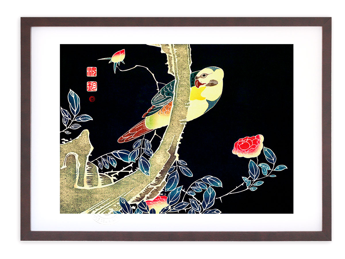 楽天市場】【スーパーSALE半額】版画 絵画 名画 日本画 薔薇に鸚哥図