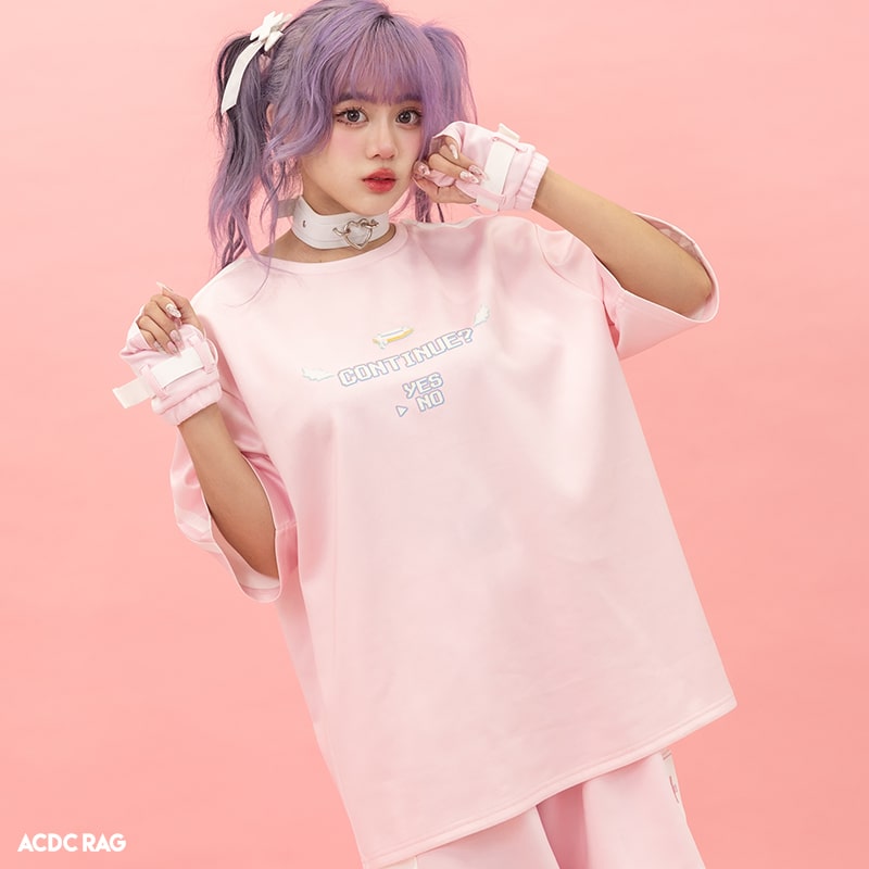 楽天市場】GAME OVER Tシャツ ピンク ジャージ 半袖 原宿 原宿系