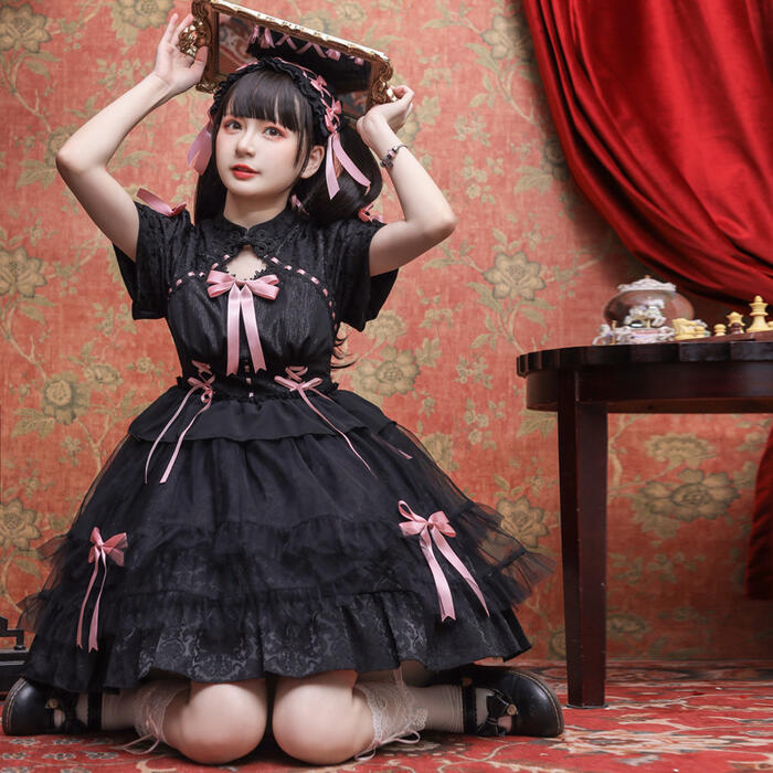 楽天市場】中華ロリータ ワンピース ドレス 半袖 メイド服 ゴスロリ