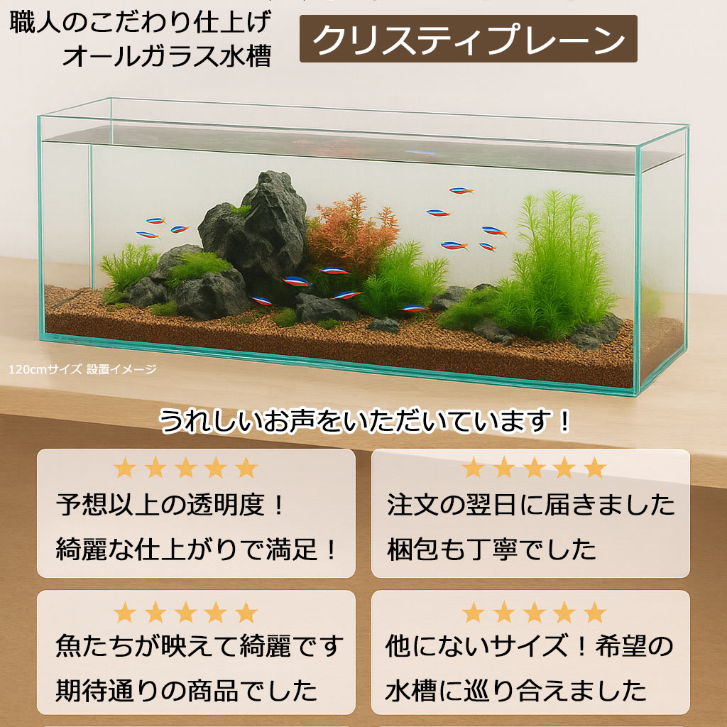 楽天市場】水槽 120cm ガラス水槽 【120×20×40cm 83L】 クリスティ