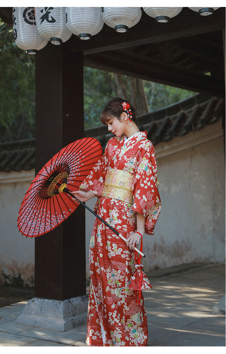 楽天市場】浴衣 レディース 4点セット 着物 YUKATA 花柄 菊 枝 松 赤