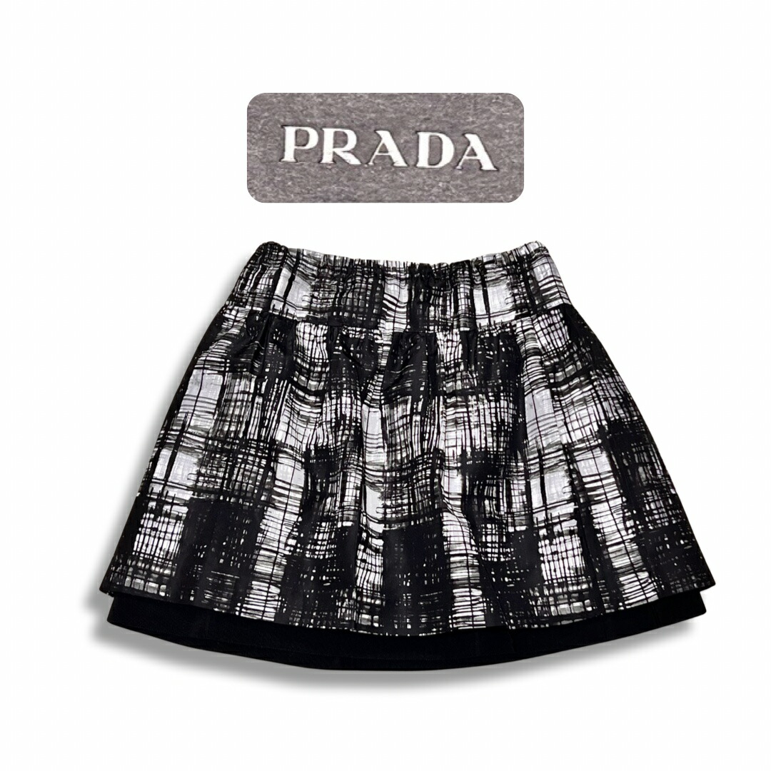 楽天市場】PRADA プラダ タグ付き チェック柄 シルク フレア ひざ上丈