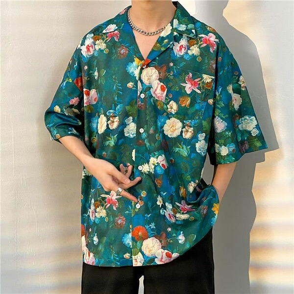 楽天市場】柄シャツ フラワー柄 オープンカラー 半袖シャツ ボタニカル