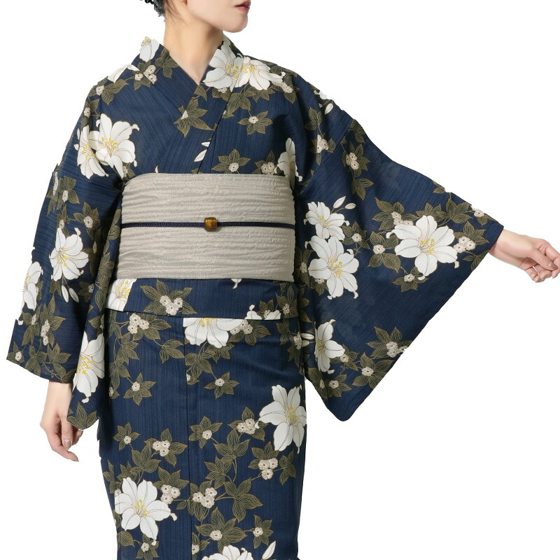 楽天市場】浴衣 鉄線花 紺 ネイビー ポリエステル アイロンレス 古典柄