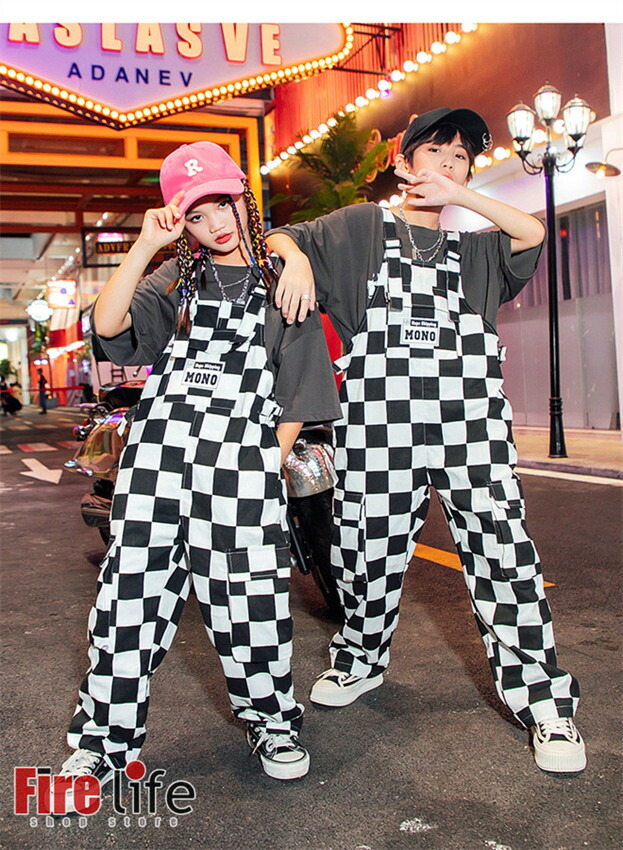 楽天市場】サロペット キッズダンス衣装 グレー半袖Tシャツ チェック柄