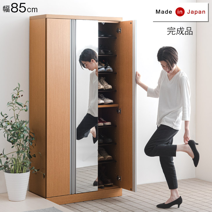 楽天市場】国産 完成品 シューズボックス 鏡付きミラー付き 幅85 ハイ