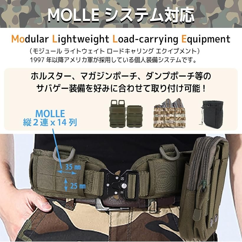 楽天市場】タクティカルベルト ポーチ付 サバゲー モールシステム 腰袋