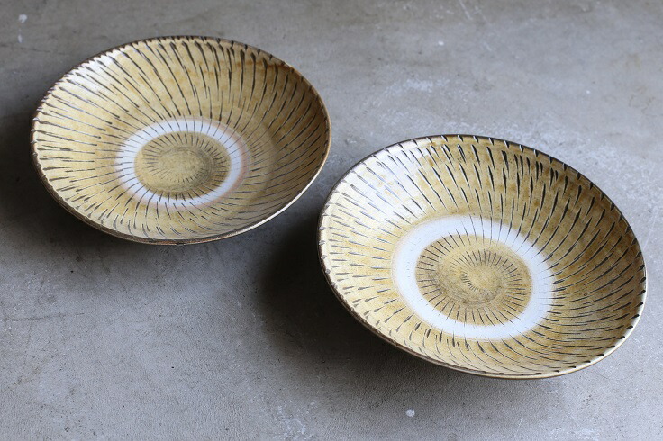 楽天市場】小鹿田焼(おんたやき) 飛び鉋模様(茶) 7寸皿（直径約22cm