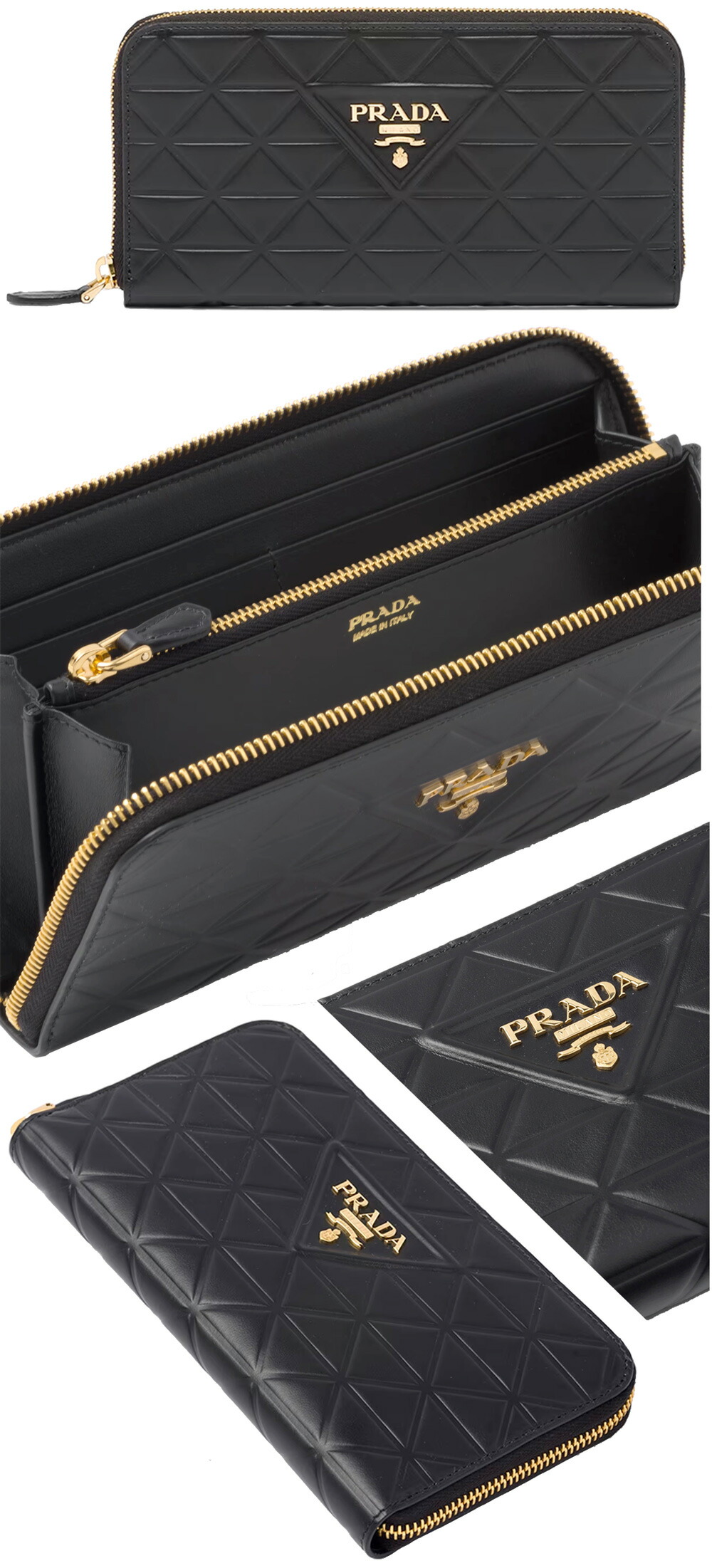 PRADA スタッズ ラウンドジップ 長財布 三角ロゴ レザー 黒 箱付き