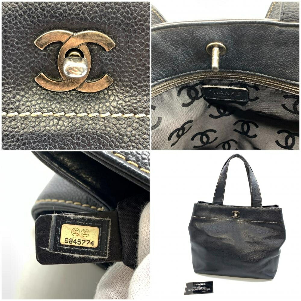 楽天市場】CHANEL シャネル ターンロック トートバッグ キャビアスキン
