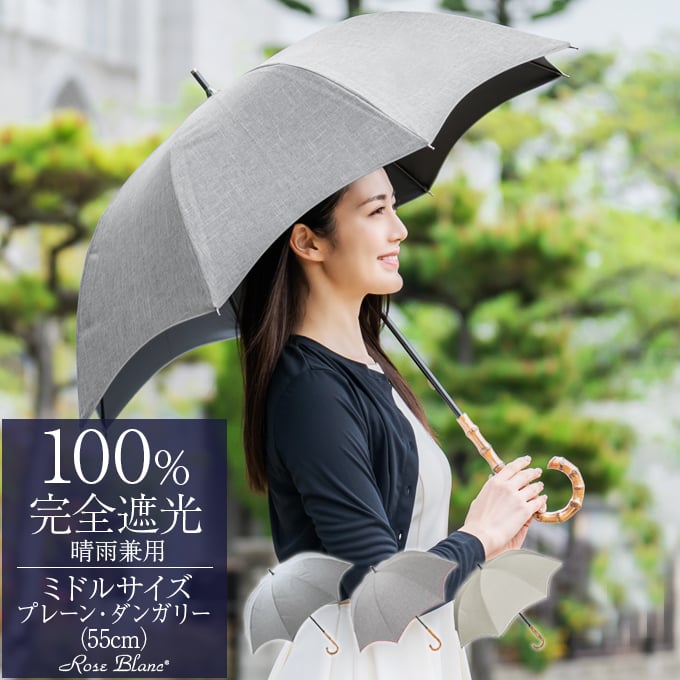 楽天市場】日傘 完全遮光 100％ 遮熱晴雨兼用 涼感 ミドル プレーン