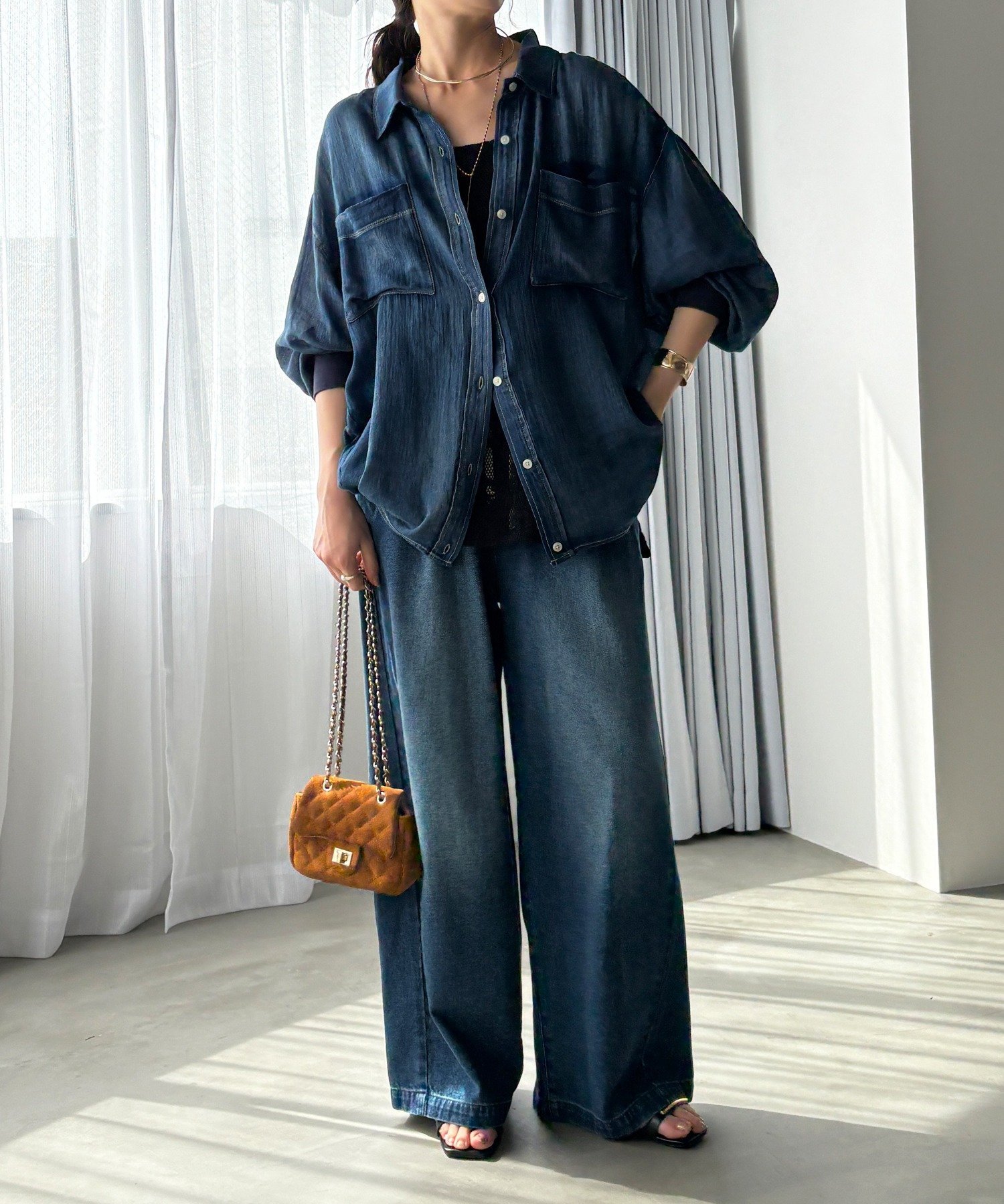 DOUDOU｜袖リブシアーデニムシャツ | Rakuten Fashion(楽天