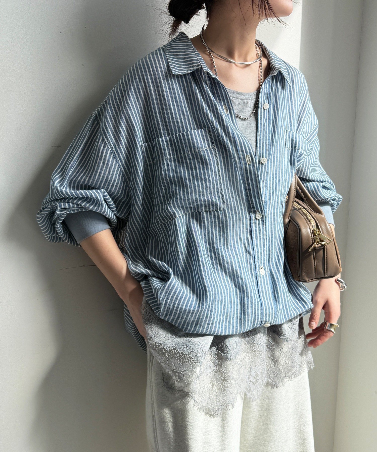 DOUDOU｜袖リブシアーデニムシャツ | Rakuten Fashion(楽天