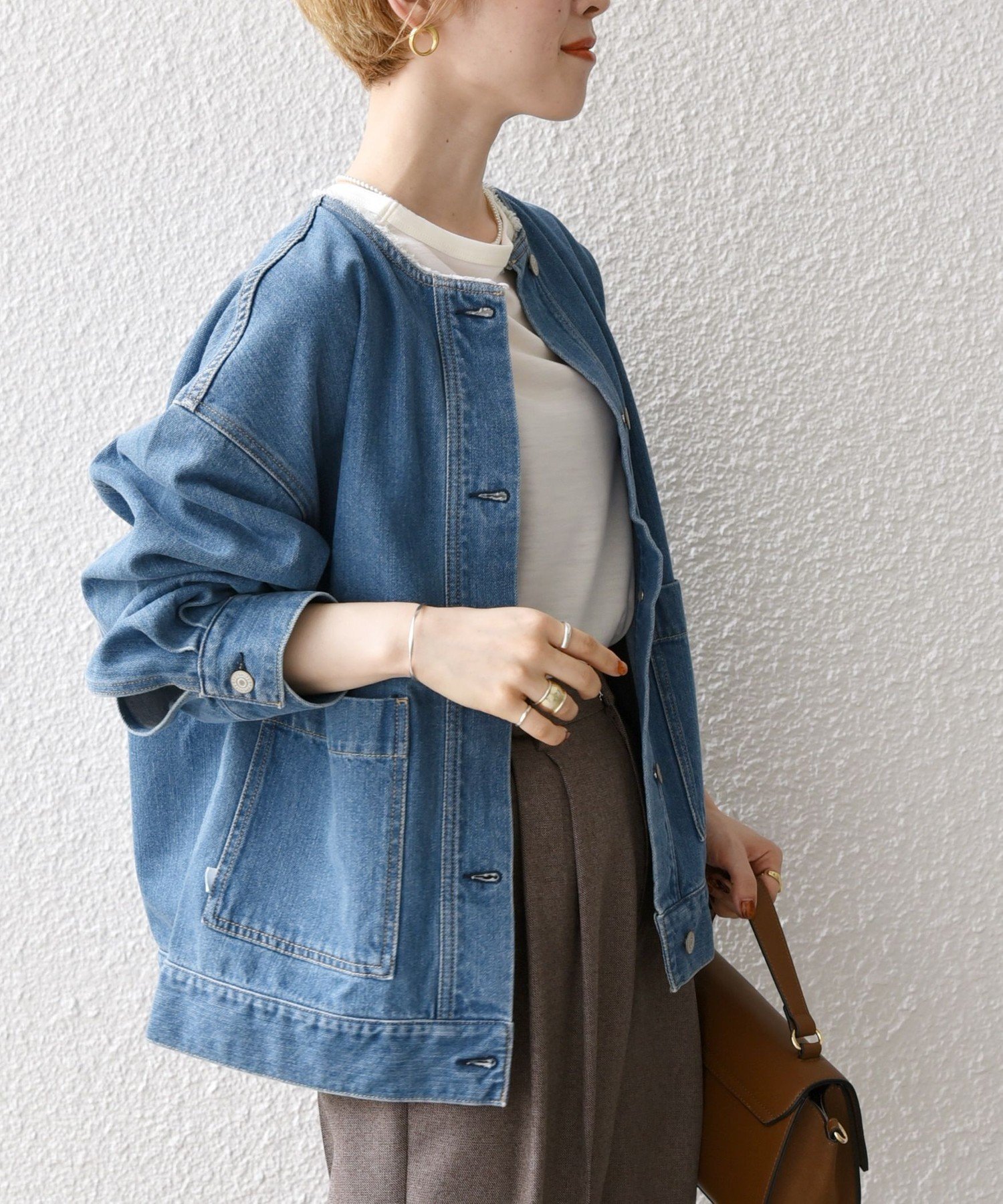 SHIPS｜SHIPS any: ノーカラー デニム ブルゾン[SHIPS any DENIM
