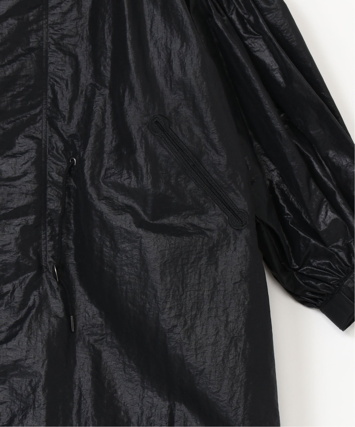 MEGMIURA｜2WAY Pin tuck Leather like Nylon Long Mods coat