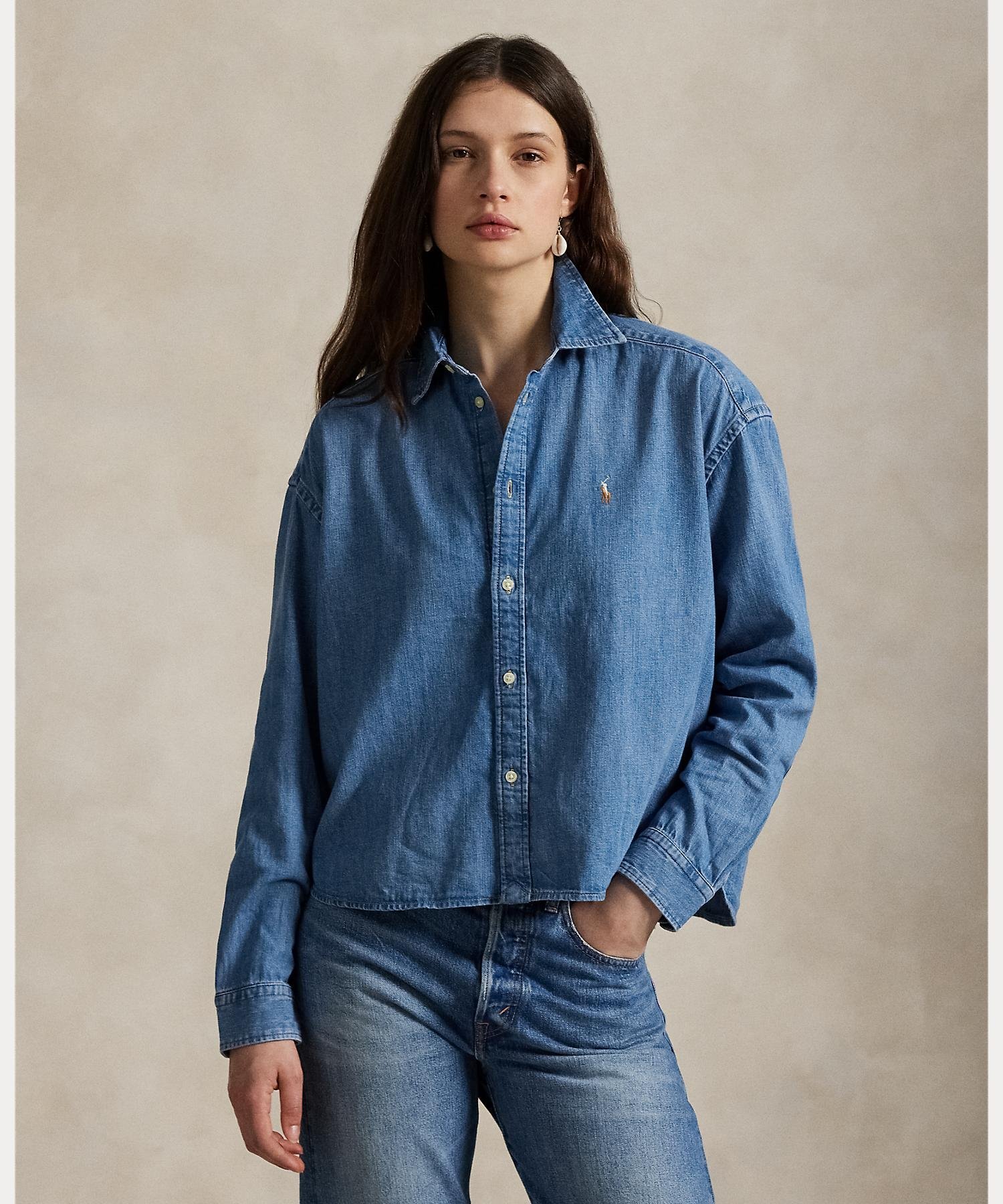 RALPH LAUREN｜クロップド ボクシー デニム シャツ | Rakuten Fashion