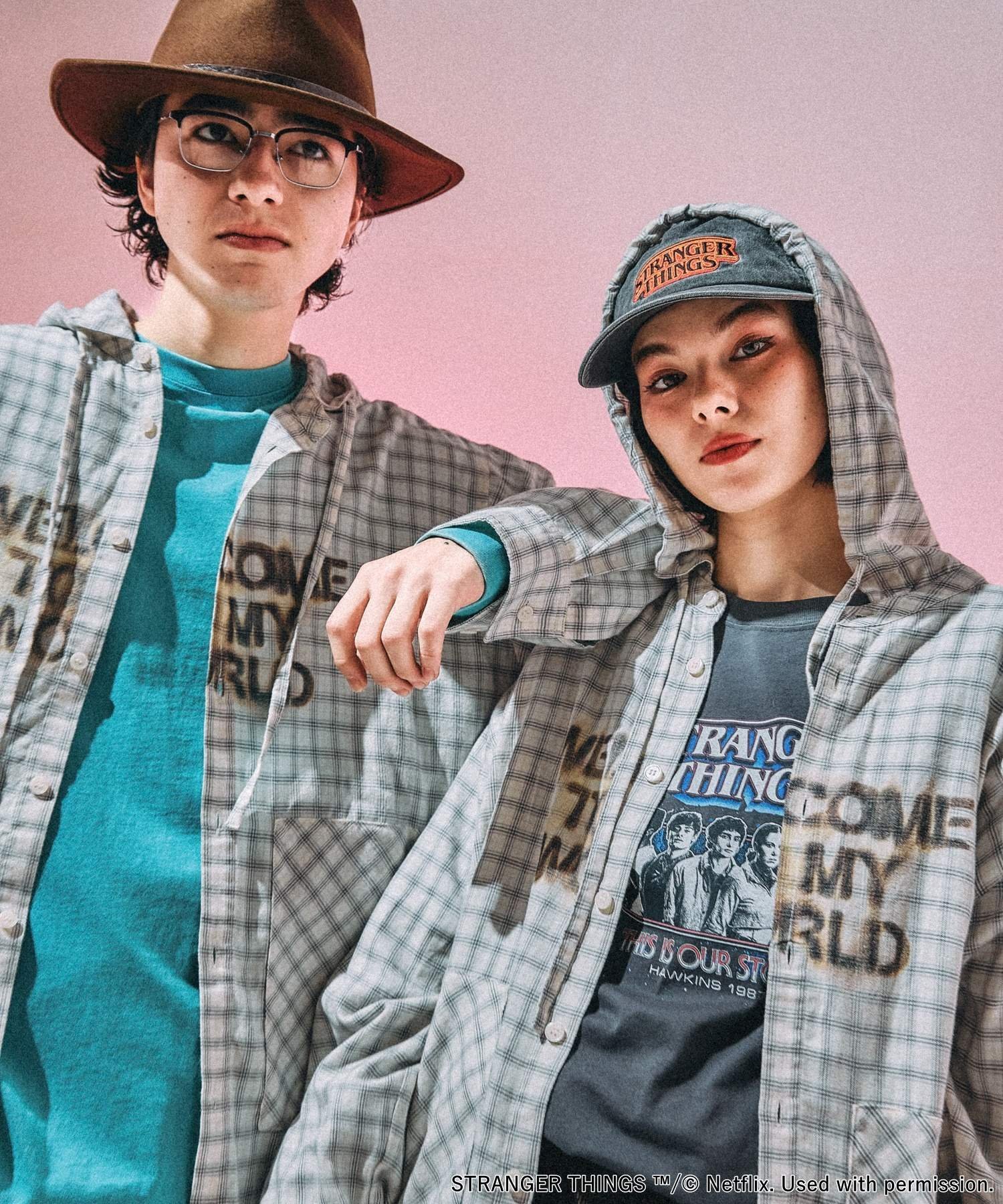 niko and ｜【STRANGER THINGS】コラボ チェックフードシャツ