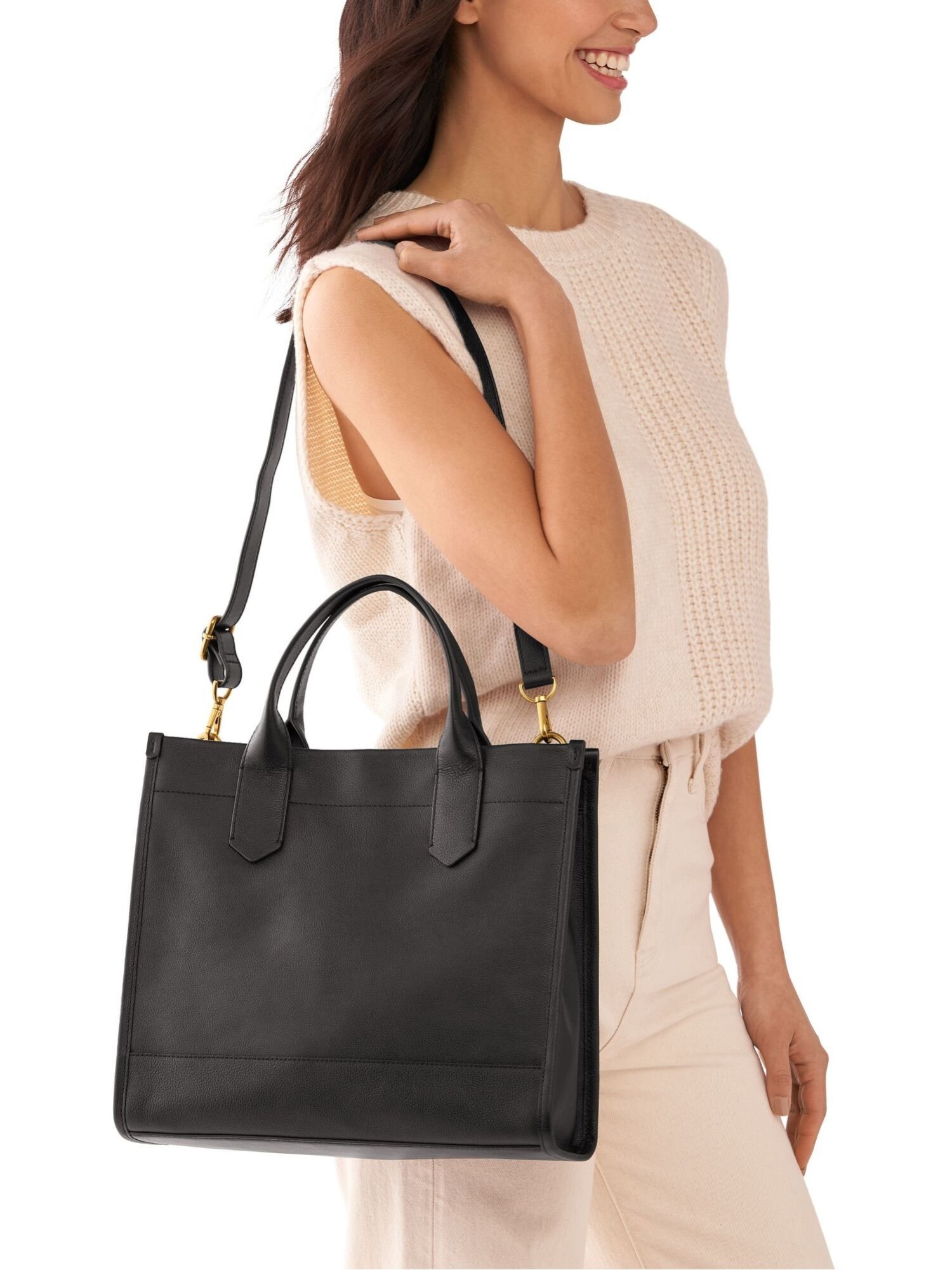 FOSSIL｜フォッシル トートバッグ レディース レザー ブラック スマホ