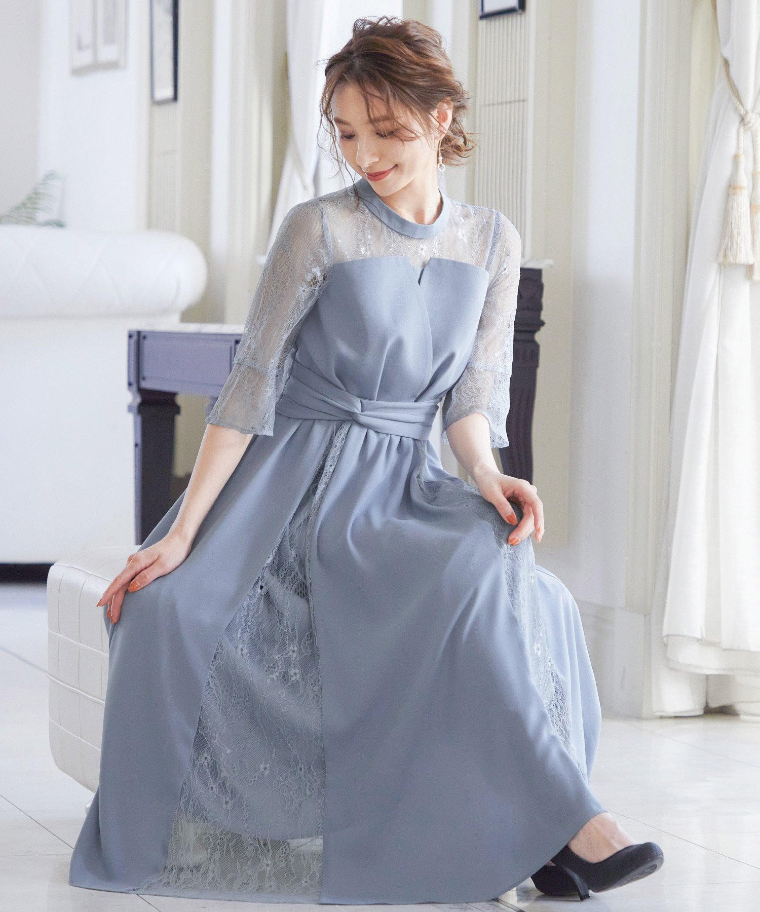 bflat｜ビスチェ風ハイネックレース結婚式ワンピース | Rakuten