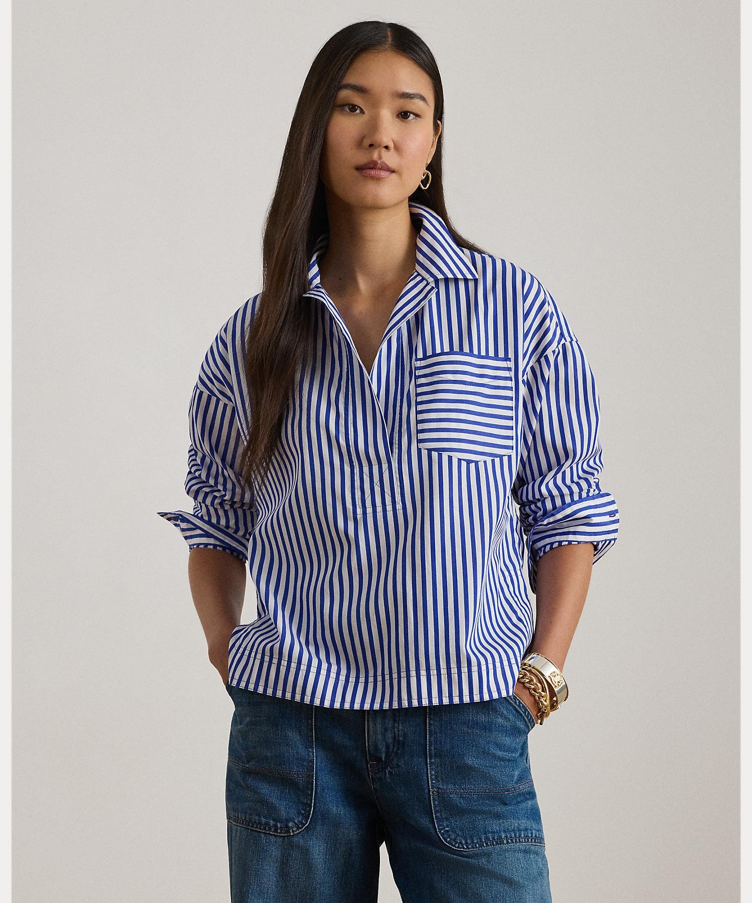 RALPH LAUREN｜ワイド クロップド ギンガム リネン シャツ | Rakuten