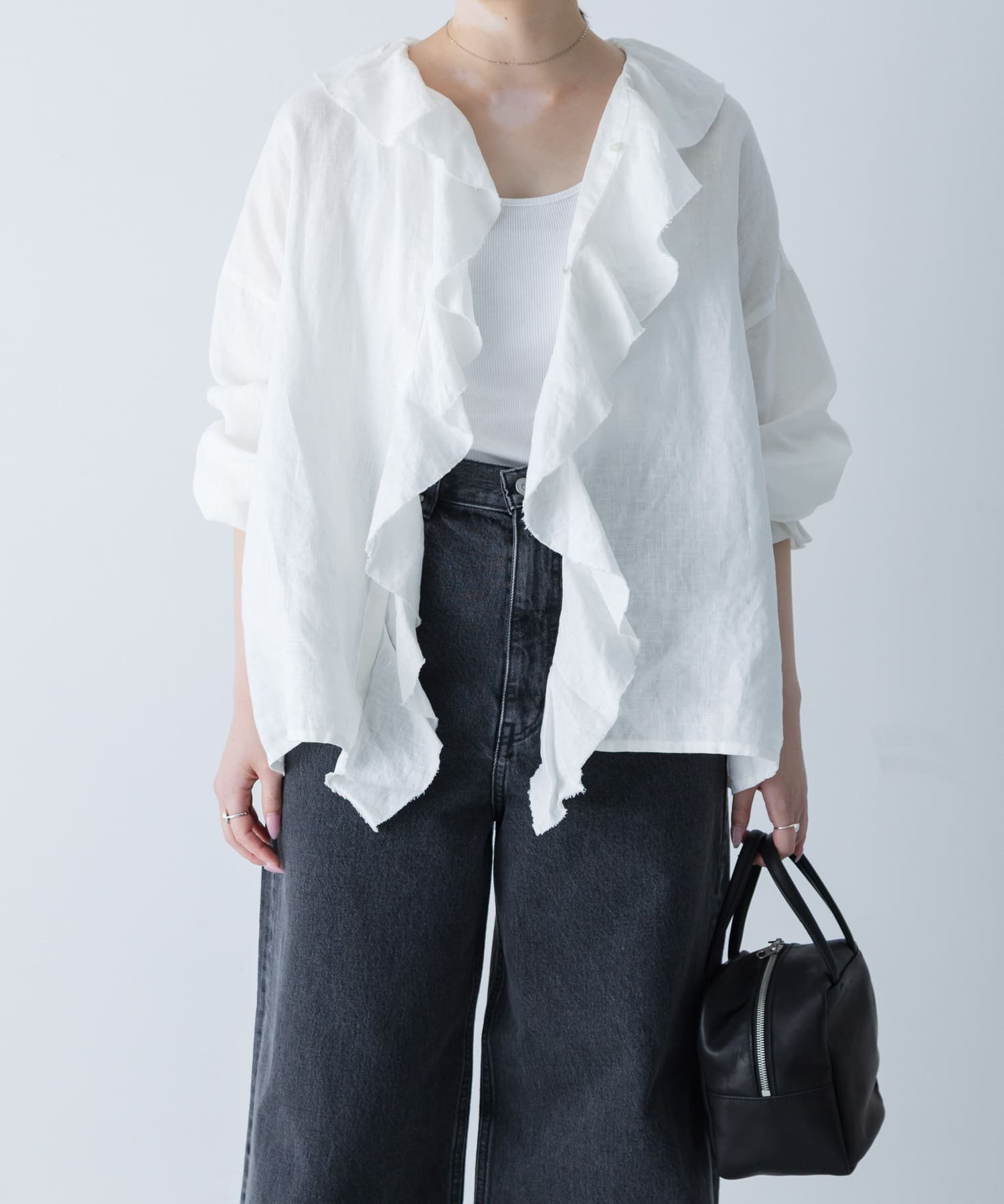 かぐれ｜リネンフリルカラーシャツ | Rakuten Fashion(楽天