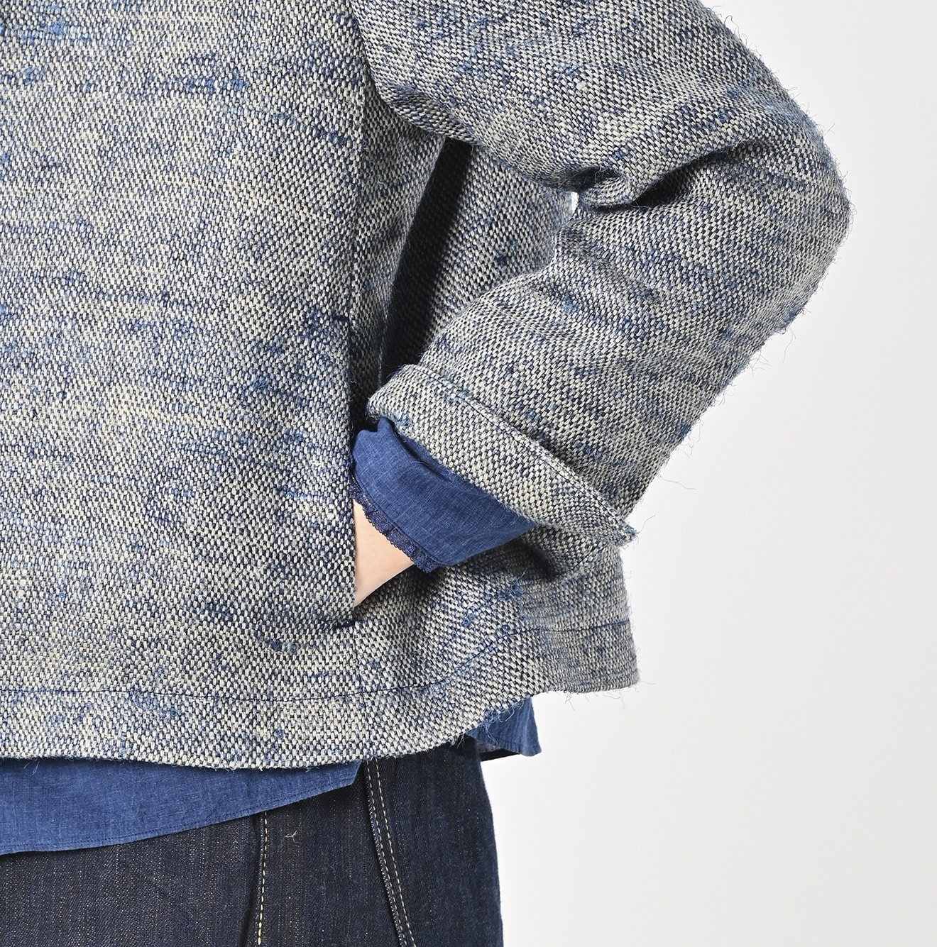 45R｜藍インドリネンシルクツイードの四角ジャケット | Rakuten