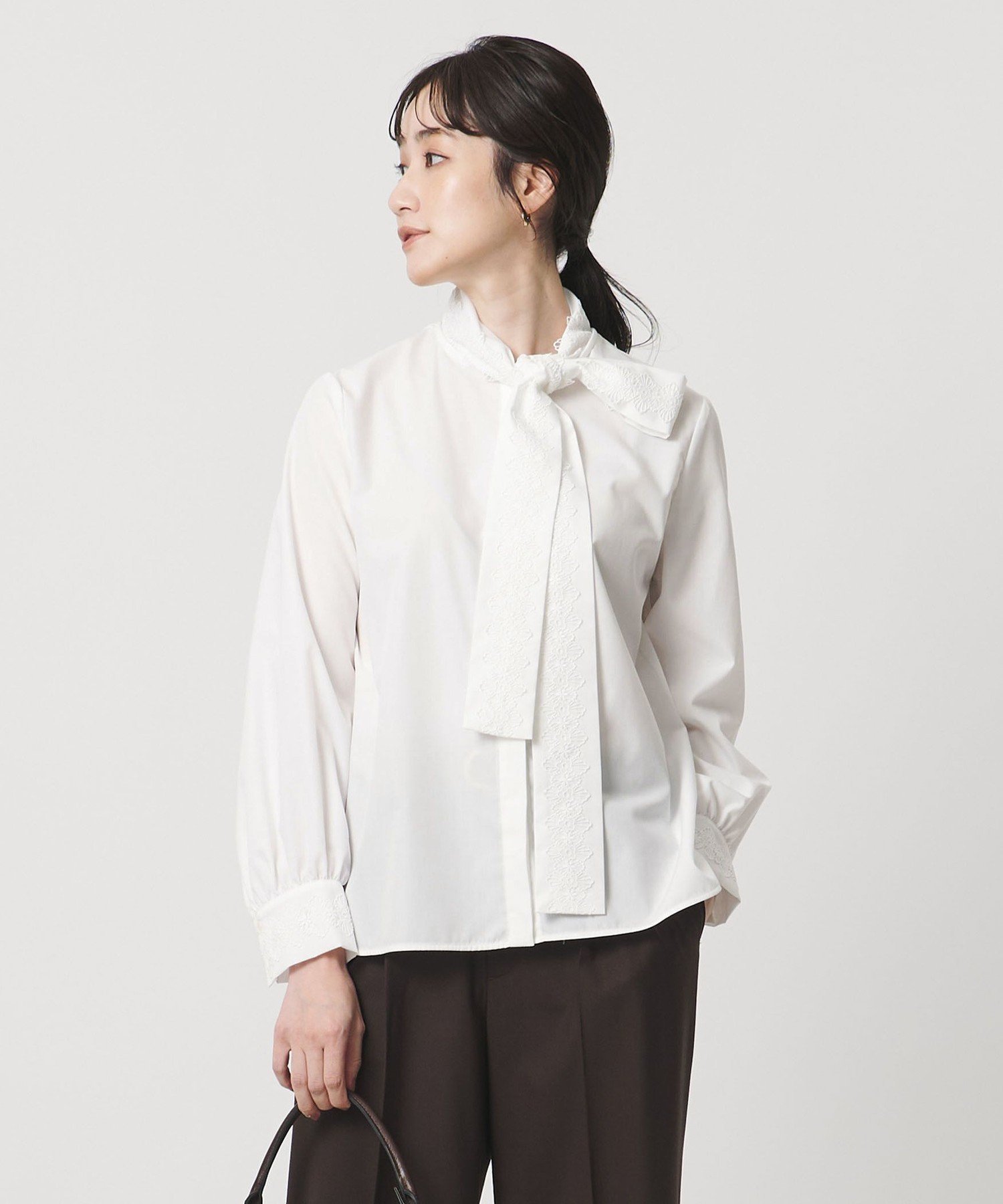 UNITED ARROWS｜レース コンビ ボウタイ リボン ブラウス