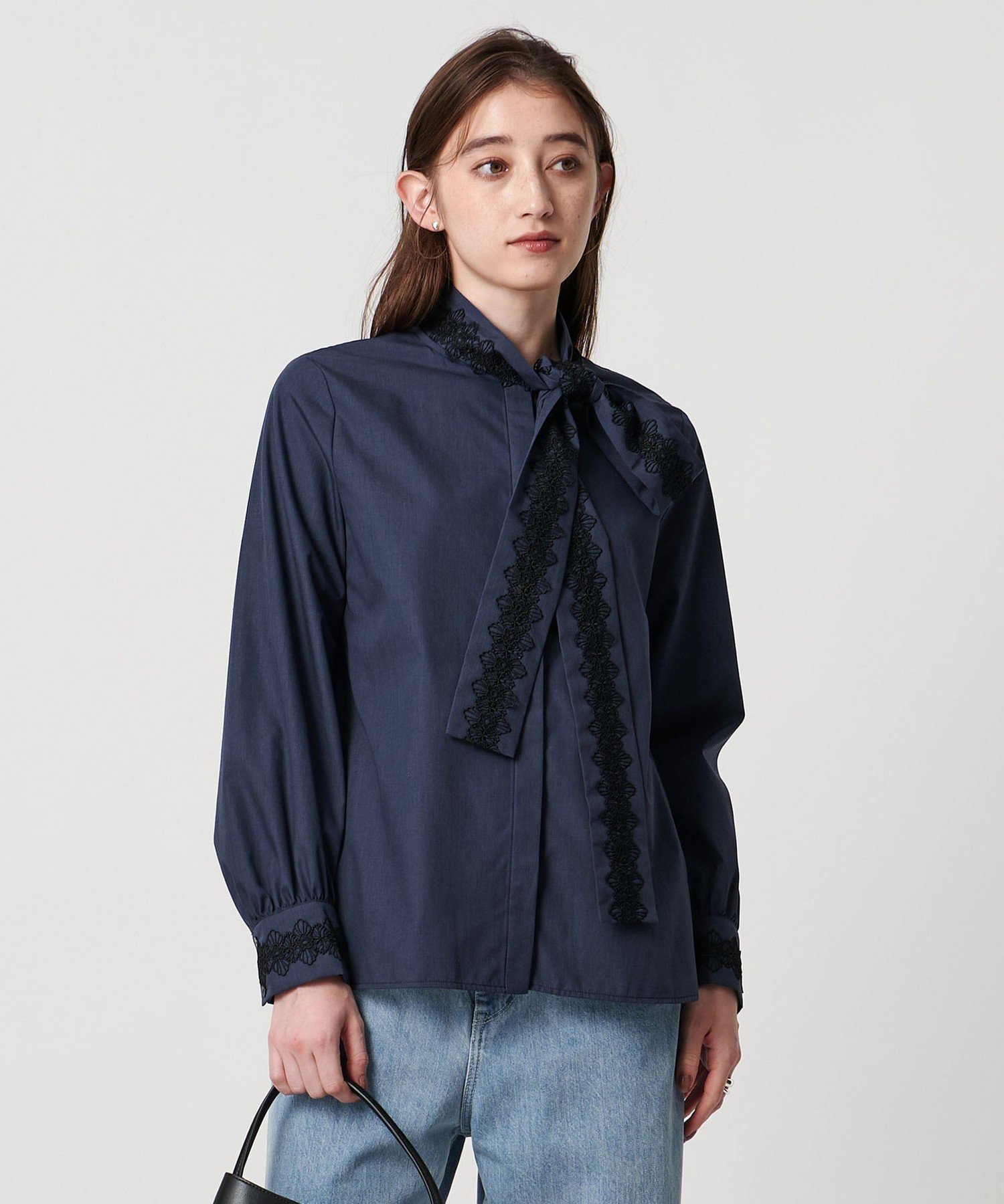 UNITED ARROWS｜レース コンビ ボウタイ リボン ブラウス