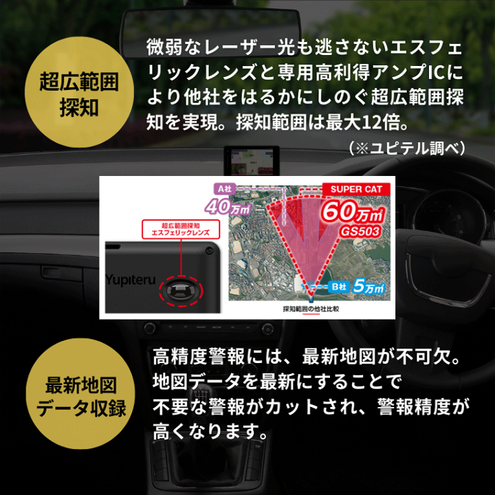 楽天市場】新レーダー波移動オービスMSSS対応 GS503L ユピテル GPS