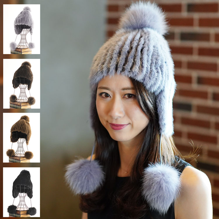 楽天市場】【期間限定価格】ミンク ファー ボンボン付き 帽子
