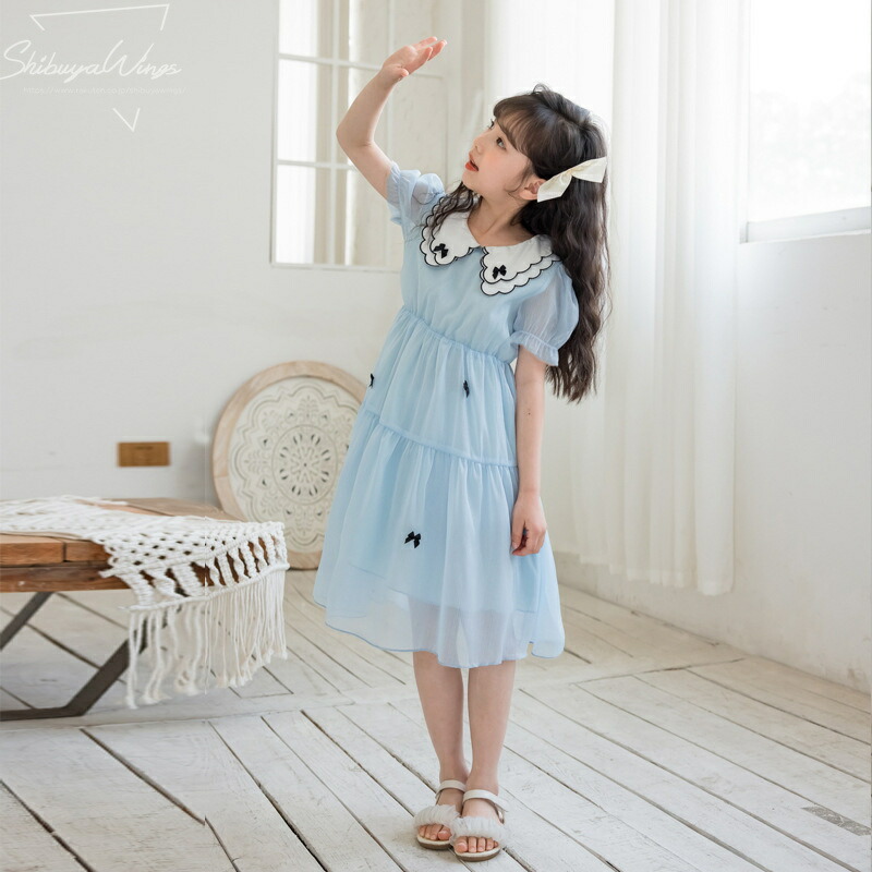 楽天市場】キッズワンピース キッズ服 半袖 上質 ブルー 子ども