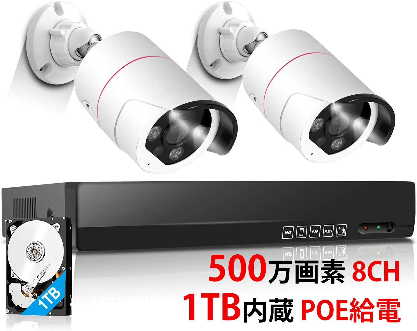 楽天市場】☆限定15％OFFクーポン！☆500万画素 防犯カメラ 2台 1TB