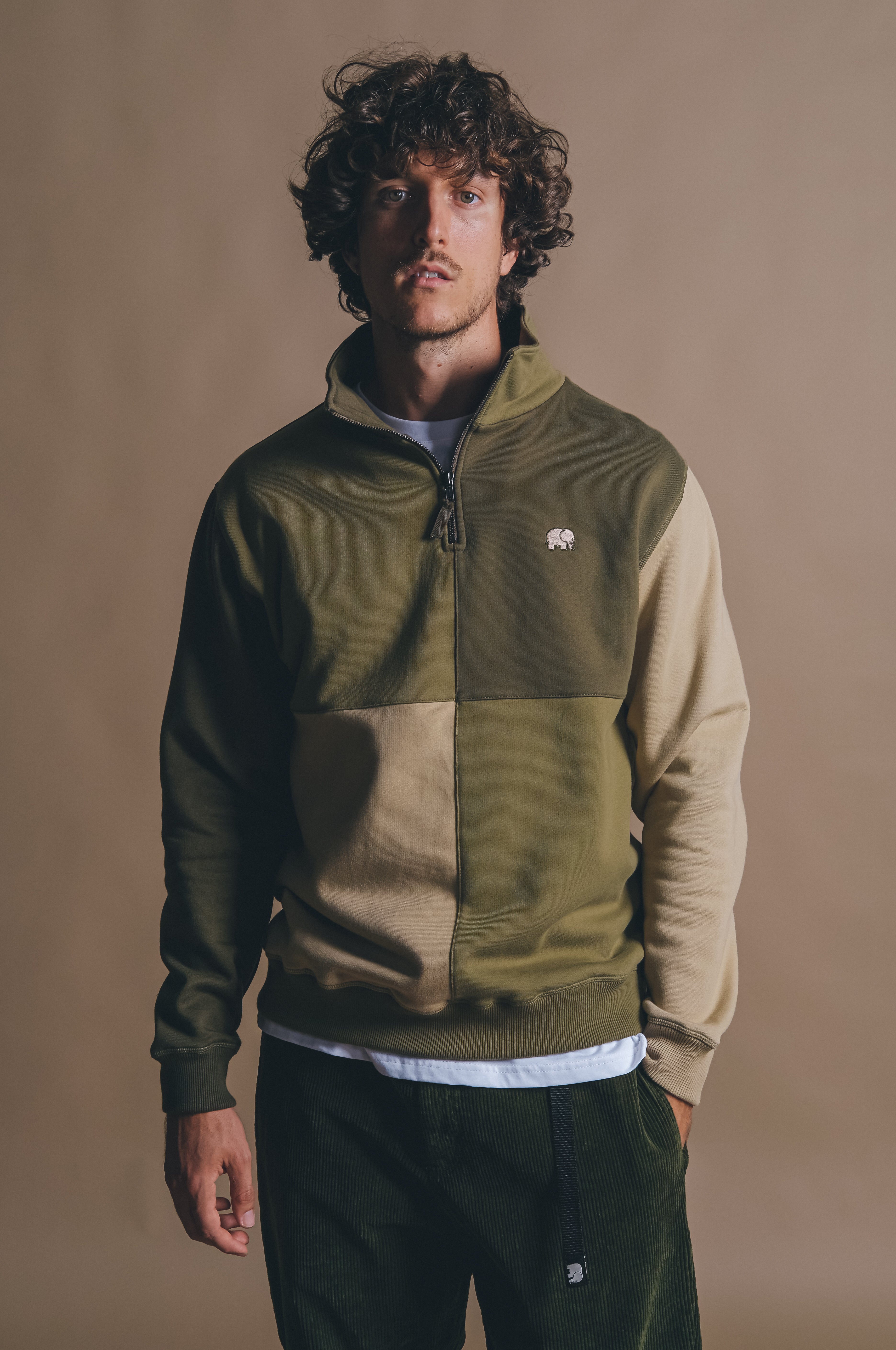 Color Block Half Zip Sweater Gothic Olive – Trendsplant