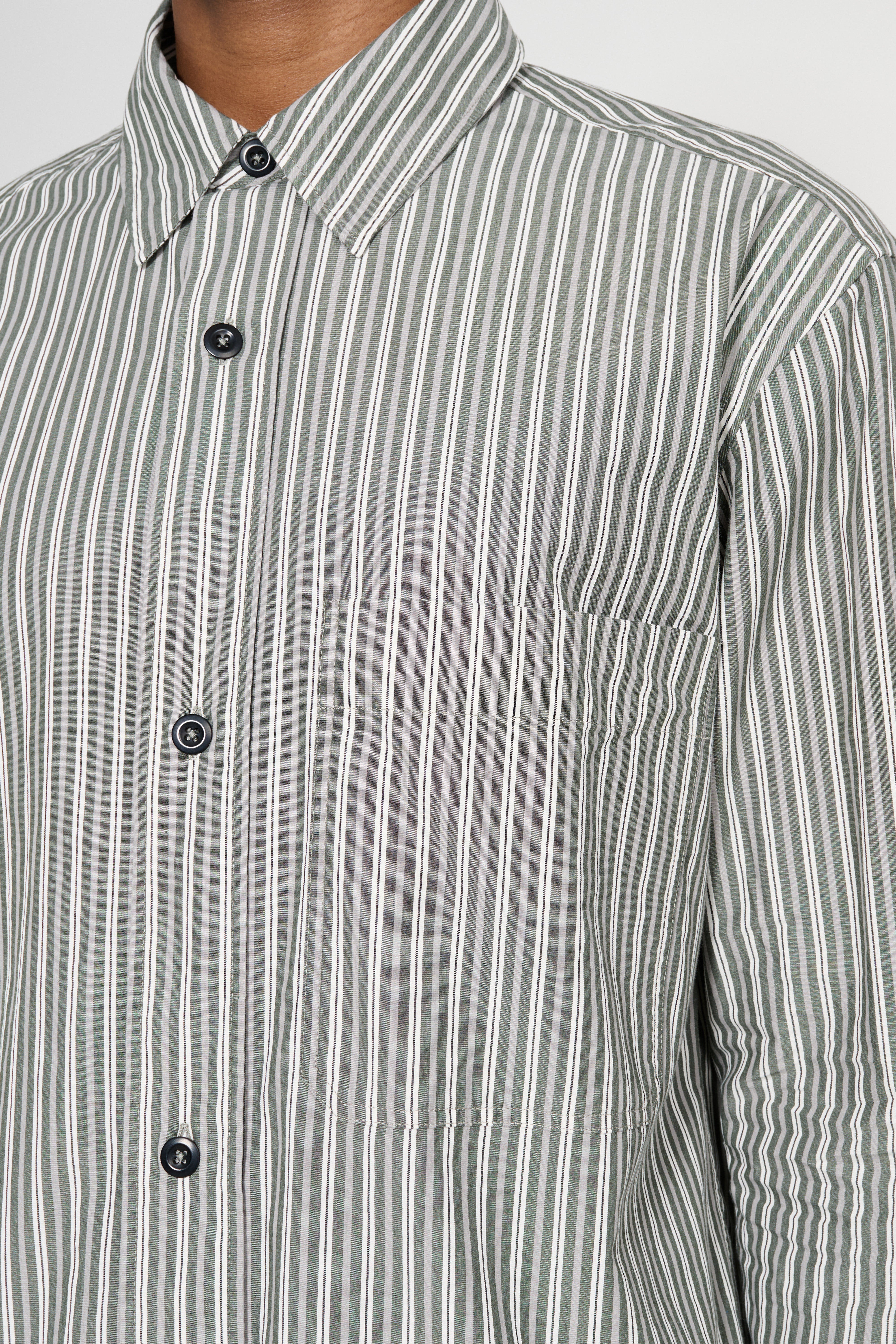 Margaret Howell MHL Basic Shirt Two Tone Cotton Stripe Forest