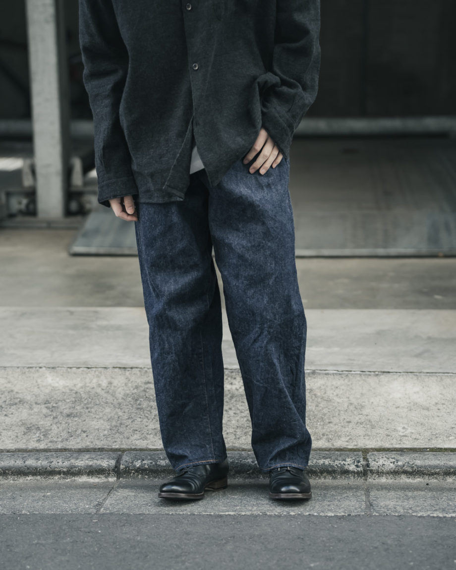 COMOLI -カシミヤ和紙 オープンカラーシャツ, デニム 5Pパンツ