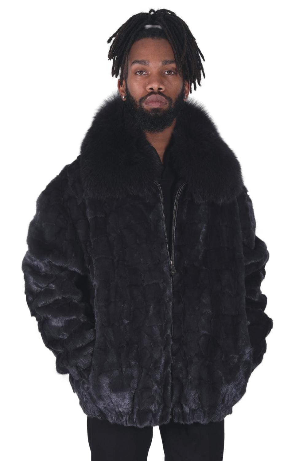 Dark dyed Blue Iris Mink Sections Diamond Cut 28″ Zip Jacket with