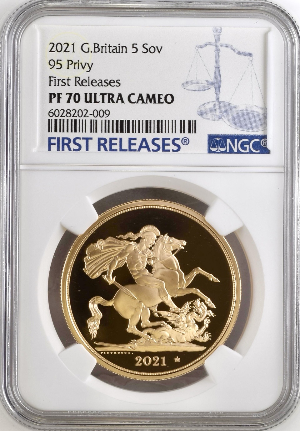 2021 Gold Proof Five Pounds Sovereign, (£5) George And Dragon, NGC