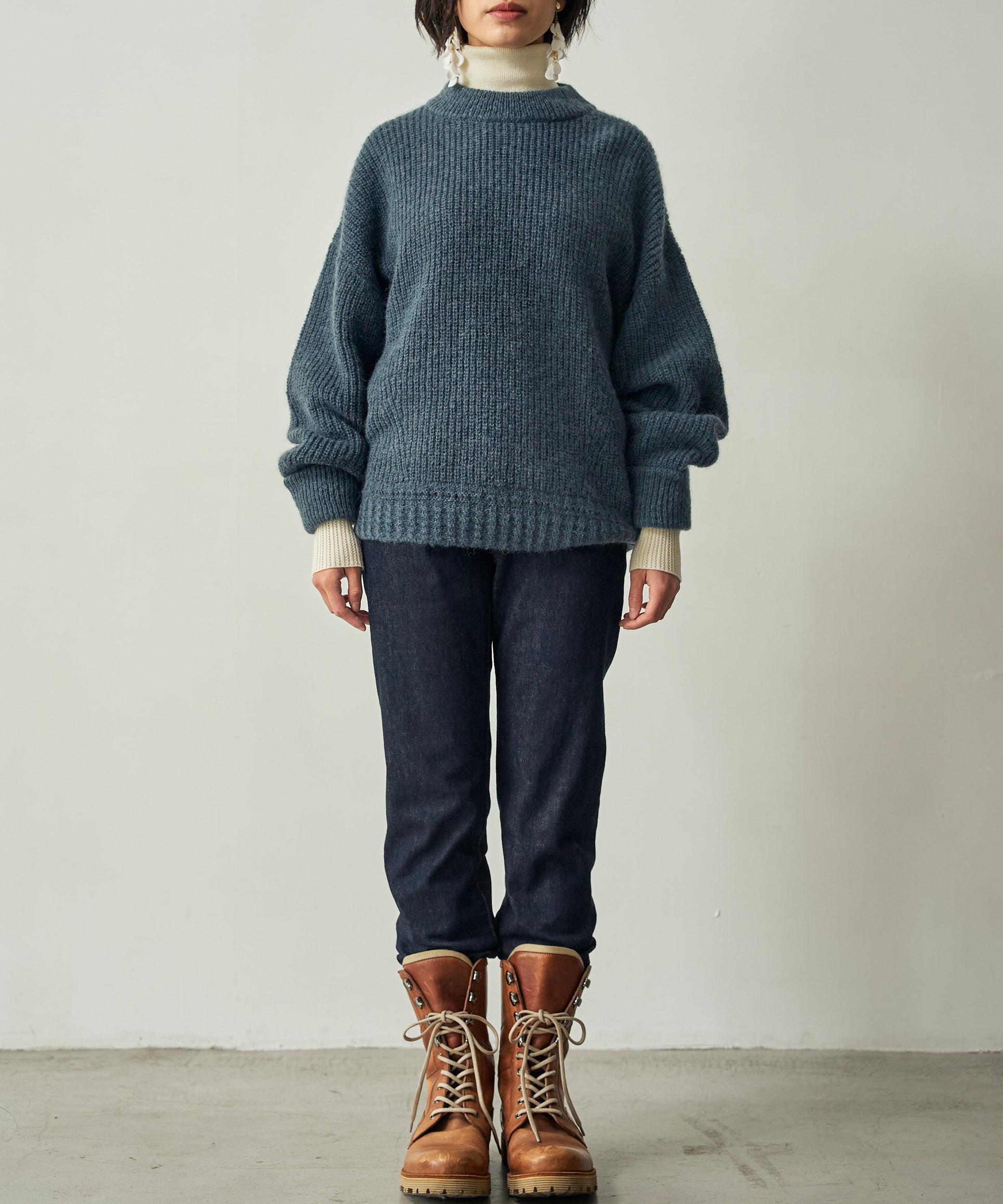 アルパカモヘヤ畦編みプルオーバー (mum904) – WOOL STUDIO