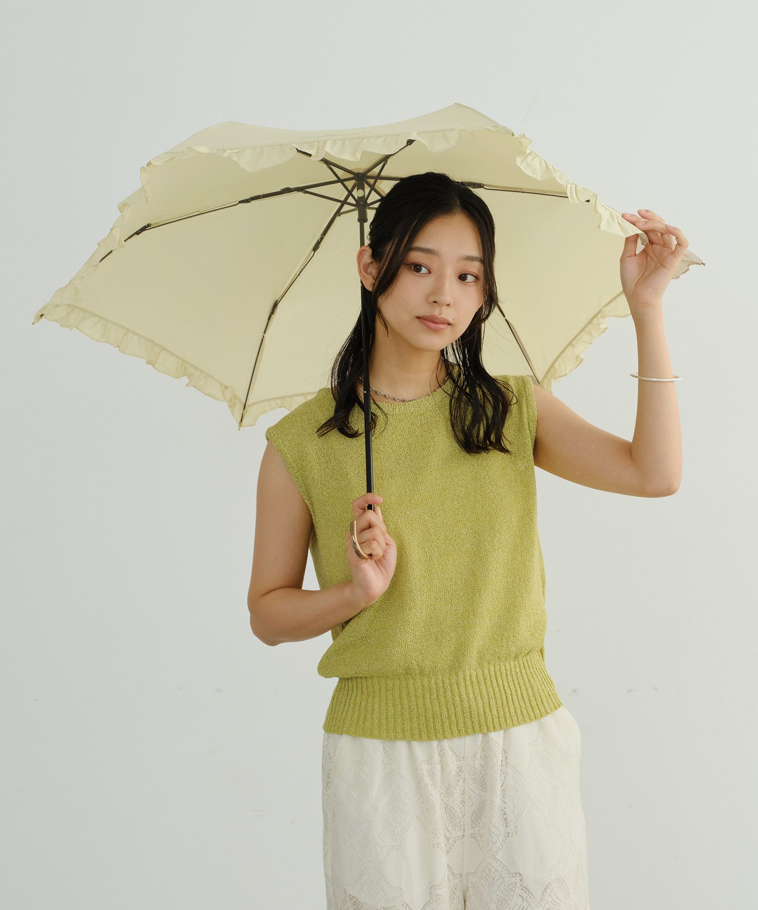 フェミニンフリル ミニ 雨傘 折りたたみ傘 晴雨兼用 ギフト対象 Wpc
