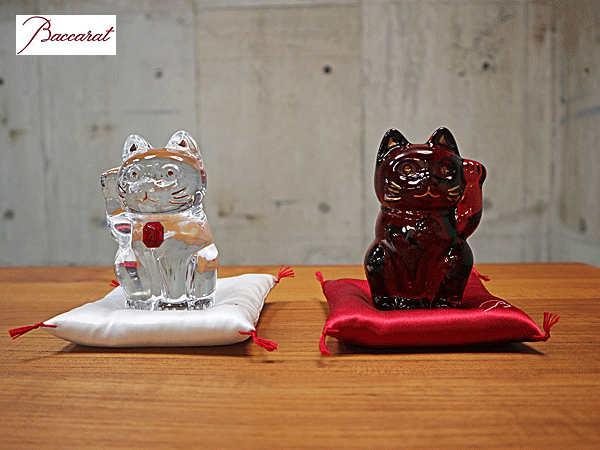 Baccarat 極美品 レッドオクトゴン まねき猫 ラッキーキャット 置物