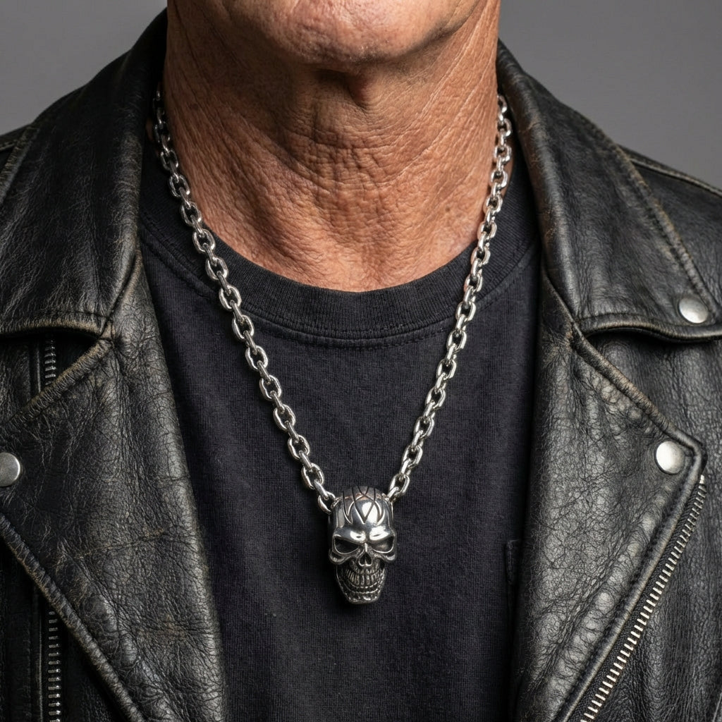 Big Skull Necklace – Heavy Sterling Silver Biker Jewelry