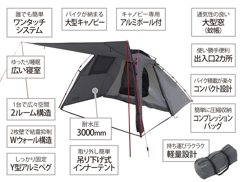 ライダーズバイクインテント（グレー） T2-466 - DOD（ディーオー