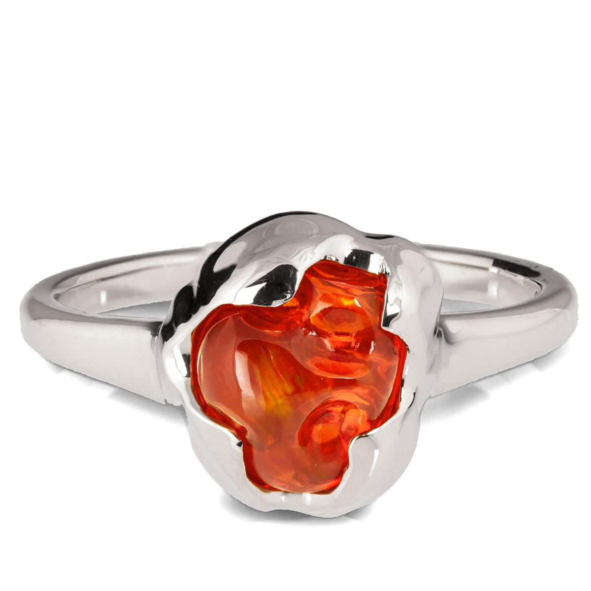 Raw Mexican Fire Opal and Diamonds Engagement Ring Platinum