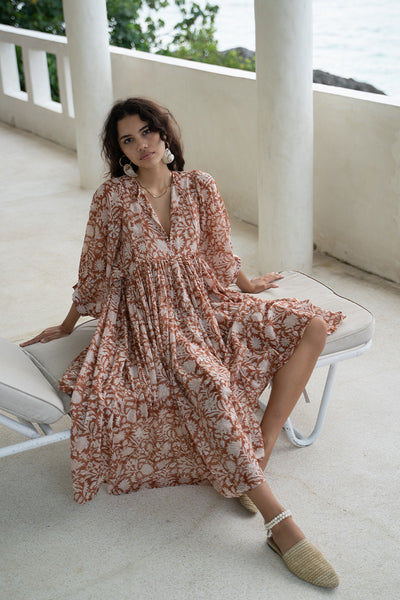 Kyra Midi Dress ~ Caramel – Daughters of India