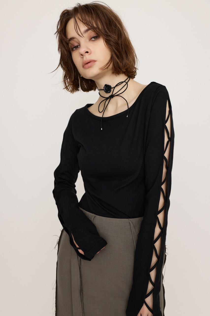 SLY | LACE UP SLEEVE CUT トップス (Tシャツ・カットソー(長袖