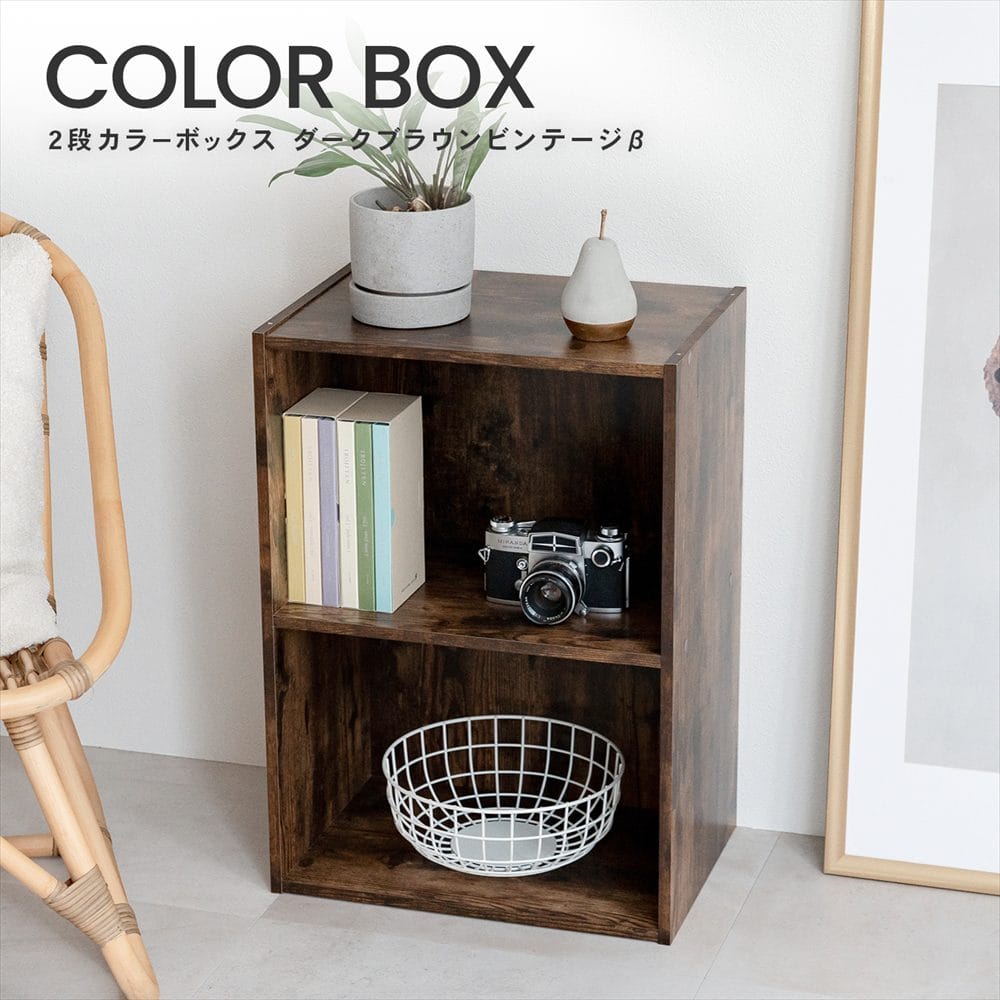 LIFELEX 2段カラーボックス ダークブラウンビンテージ β(2段 ダーク