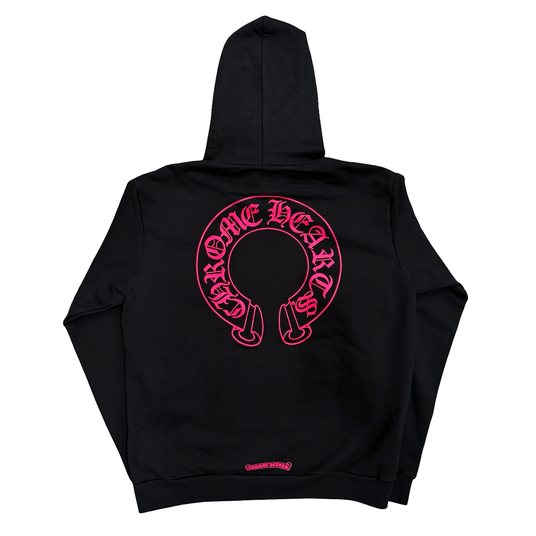 Chrome Hearts Floral Horseshoe Logo Zip Up Hoodie Black Pink | Kenshi